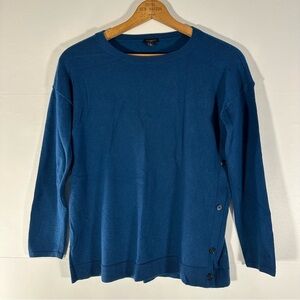 Talbots Lambswool Blend Deep Blue Crewneck Sweater with Button Sides